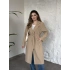 Uzun torino kumaş düğmesiz trençkot bej