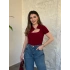Yaka dekolte ve toka detaylı bluz bordo
