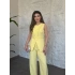 Omuz düğmeli önü üçgen kesim takım Sarı