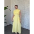 Balıkçı yaka sırtı dekolte bağlamalı drape detaylı elbise sarı