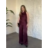 Halter yaka önü drapeli saten takım bordo