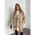 Ara boy düğmeli beli kuşaklı oversize astarlı trençkot büsküvi