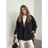 Ara boy düğmeli beli kuşaklı oversize astarlı trençkot siyah