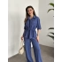 Belinden büzgülü gömlekli modal takım mavi