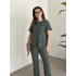 Bisiklet yaka bol kesim bürümcük takım yeşil
