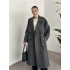 Çizgili uzun düğmeli beli kuşaklı oversize astarlı trençkot gri