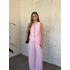 Çok düğmeli bisiklet yaka keten takım pembe