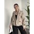 Düğmeli astarlı kısa kaşe kaban krem