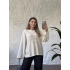 Oversize basic taş baskılı sweatshırt beyaz