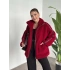 Oversize biye detaylı peluş mont bordo