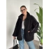 Oversize biye detaylı peluş mont siyah