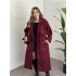 Oversize düğmeli astarlı bağlamalı kaşe kaban bordo