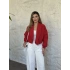 Şal Yaka Balon Kol Crop Trenç kırmızı