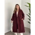 Uzun düğmeli beli kuşaklı oversize astarlı trençkot bordo