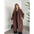 Uzun düğmeli beli kuşaklı oversize astarlı trençkot açık kahverengi