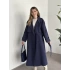 Uzun düğmeli beli kuşaklı oversize astarlı trençkot lacivert