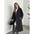 Uzun düğmeli beli kuşaklı oversize astarlı trençkot siyah