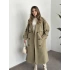 Uzun düğmeli beli kuşaklı oversize astarlı trençkot yeşil