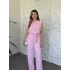Vatkalı crep kumaş belden kuşaklı tulum pembe