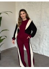 Vatkalı 3 renk eşofman takımı bordo