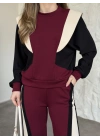 Vatkalı 3 renk eşofman takımı bordo