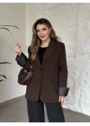 Kolu saten şerit detaylı blazer ceket kahve