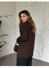 Kolu saten şerit detaylı blazer ceket kahve
