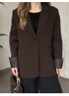 Kolu saten şerit detaylı blazer ceket kahve