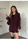 Kolu saten şerit detaylı blazer ceket bordo