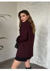 Kolu saten şerit detaylı blazer ceket bordo
