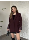 Kolu saten şerit detaylı blazer ceket bordo