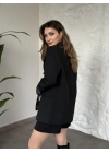 Kolu saten şerit detaylı blazer ceket siyah
