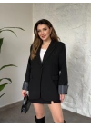 Kolu saten şerit detaylı blazer ceket siyah