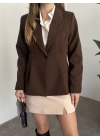 Tek düğme belden oturan blazer ceket kahve