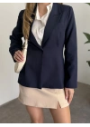Tek düğme belden oturan blazer ceket Lacivert