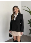 Tek düğme belden oturan blazer ceket siyah