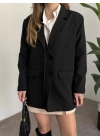 Tek düğme belden oturan blazer ceket siyah