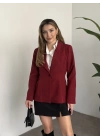 Tek düğme belden oturan blazer ceket bordo