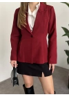 Tek düğme belden oturan blazer ceket bordo