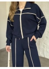 Premium ara biye detaylı fermuarlı takım lacivert