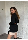 Beli kemer detaylı blazer ceket siyah