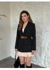 Beli kemer detaylı blazer ceket siyah