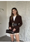 Düğmesiz geniş kemerli blazer ceket kahve