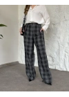 Düğmeli ekose desenli pantolon siyah