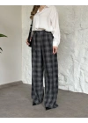 Düğmeli ekose desenli pantolon siyah