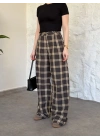 Düğmeli ekose desenli pantolon kahve