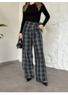 Marka model beli fularlı ekose pantolon siyah