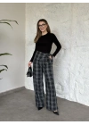 Marka model beli fularlı ekose pantolon siyah