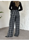 Marka model beli fularlı ekose pantolon siyah