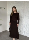 Modal kumaş crop üstlü ikili elbise kahve